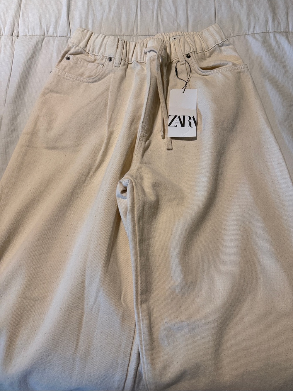 Zara Off-White Drawstring wide leg Jean